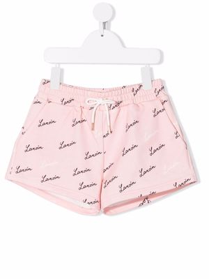 LANVIN Enfant logo-print cotton fleece shorts - Pink