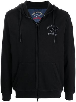 Paul & Shark logo-print cotton zip-up hoodie - Black