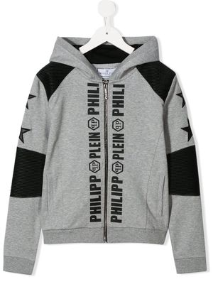 Philipp Plein Junior logo print hoodie - Grey