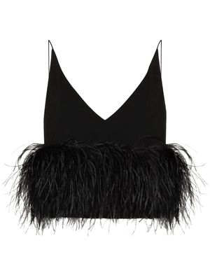 16Arlington Poppy feather-embellished cropped top - Black