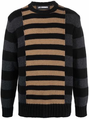 Les Hommes contrast-panel striped jumper - Black