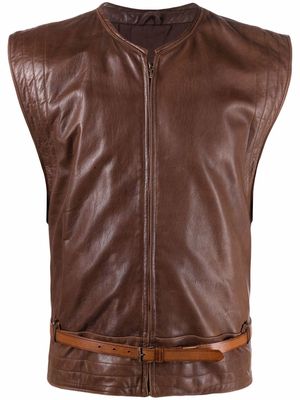 Versace Pre-Owned 1980s belted leather waistcoat - Brown