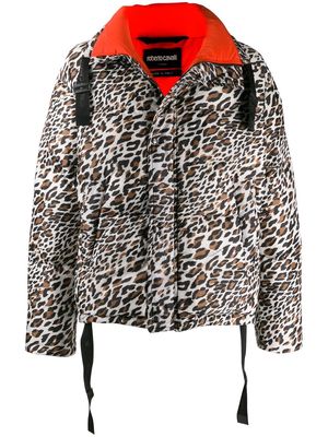 Roberto Cavalli Spiky Leopard print down jacket - Brown