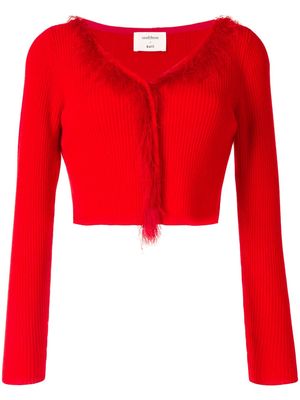 Onefifteen feather trim cropped cardigan - Red