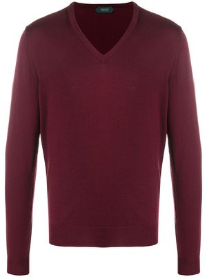 Zanone V-neck fine knit jumper - Red