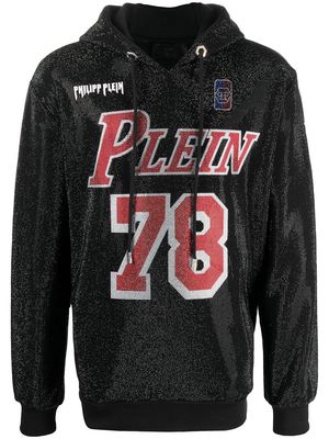 Philipp Plein Crystal logo rib-trimmed hoodie - Black