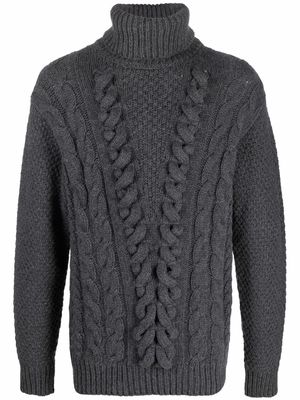 Les Hommes cable knit roll neck jumper - Grey