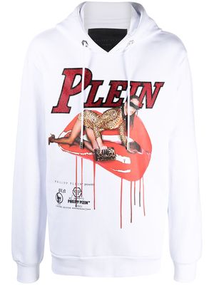 Philipp Plein graphic-print rib-trimmed hoodie - White