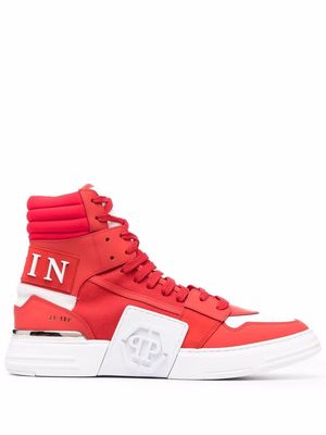 Philipp Plein colour-block high-top leather sneakers - Red