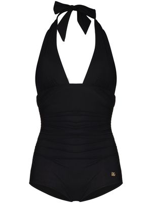 Dolce & Gabbana logo-plaque halterneck swimsuit - Black