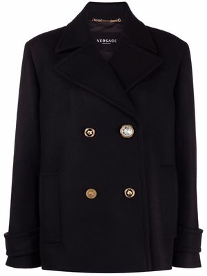 Versace crystal Medusa-button double-breasted peacoat - Black