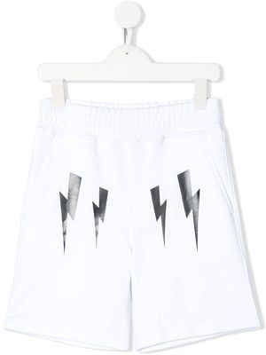 Neil Barrett Kids lightning bolt logo track shorts - White