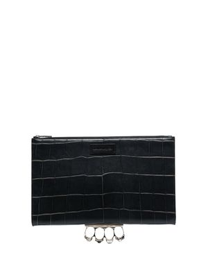 Alexander McQueen Four Ring crocodile-embossed clutch bag - Black