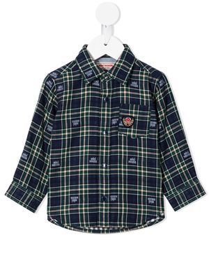 Miki House logo check print shirt - Blue