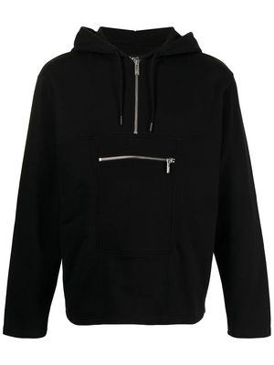 agnès b. zip-chest organic cotton hoodie - Black