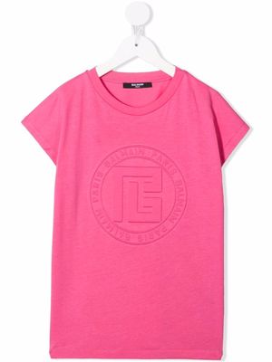 Balmain Kids debossed-logo T-shirt - Pink