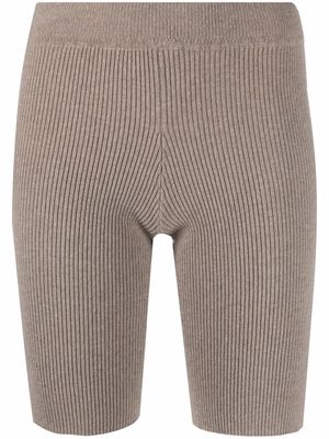 AMI AMALIA ribbed-knit high-waisted cycle shorts - Neutrals