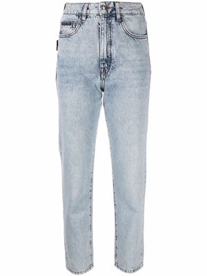 Philipp Plein cropped high-waist bofriend jeans - Blue