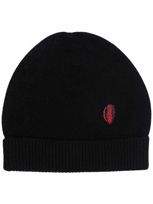 032c embroidered-logo ribbed beanie - Black