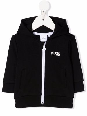 BOSS Kidswear logo-print zip-up hoodie - Black
