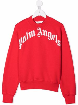 Palm Angels Kids logo-print cotton sweatshirt - Red