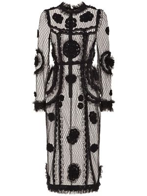 Dolce & Gabbana floral-embroidered mesh sheath dress - Black
