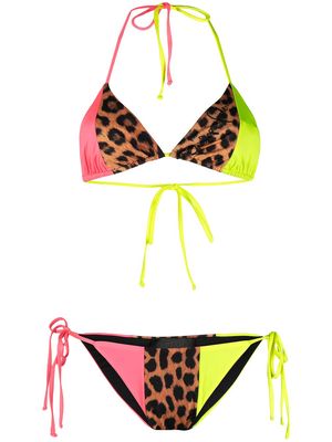 Philipp Plein colour-block leopard-print bikini - Brown