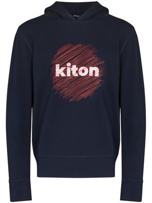 Kiton Sketch logo-print hoodie - Blue