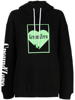Ground Zero logo print cotton hoodie - Black