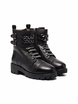 TWINSET Kids logo-laced leather boots - Black