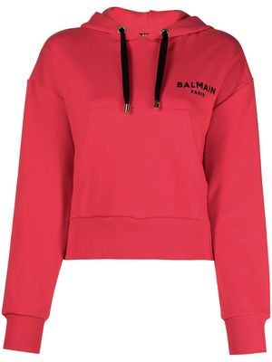 Balmain cropped logo print hoodie - Pink