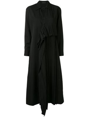 Yohji Yamamoto long ruffle-trimmed coat - Black