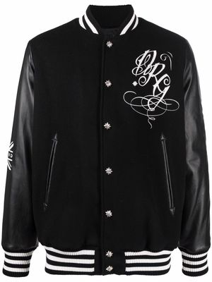 John Richmond leather-sleeve logo-embroidered jacket - Black