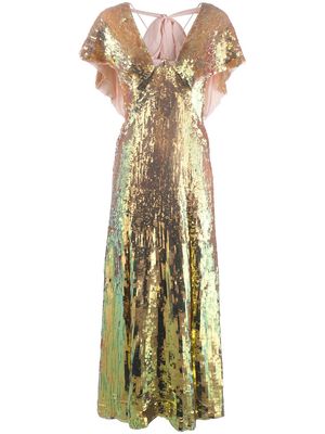 Temperley London Bardot sequinned iridescent gown - Gold