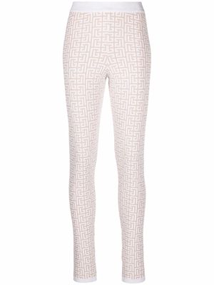 Balmain monogram-pattern knitted leggings - Neutrals