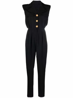 Balmain sleeveless logo-button wool jumpsuit - Black