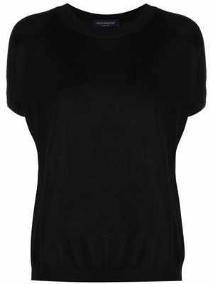 Piazza Sempione ribbed-trim short-sleeved knitted top - Black