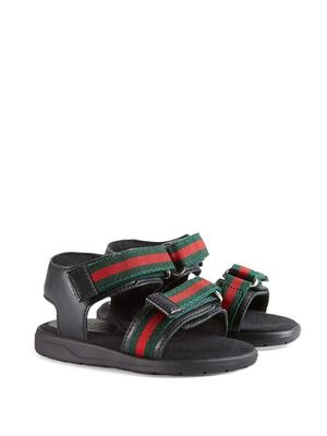 Gucci Kids Toddler leather sandal with Web straps - Black