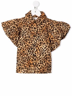CAROLINE BOSMANS kids leopard-print puff-sleeve blouse - Brown