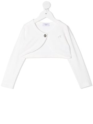 Monnalisa rhinestone-logo cropped cardigan - White
