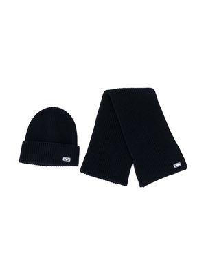 Emporio Armani Kids logo patch hat and scarf set - Black