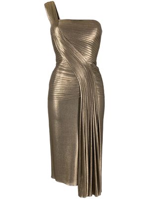 Herve L. Leroux metallic one-shoulder cocktail dress - Gold