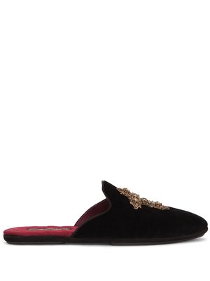 Dolce & Gabbana cross-embellished velvet slippers - Black