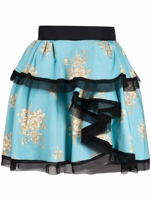 Ulyana Sergeenko asymmetric floral-print skirt - Blue