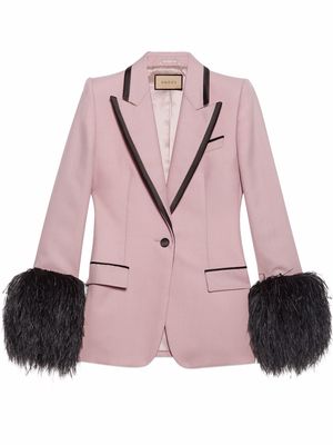 Gucci feather-trimmed single-breasted blazer - Pink
