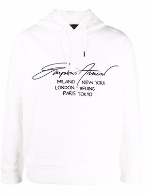 Emporio Armani autograph-print cotton hoodie - White
