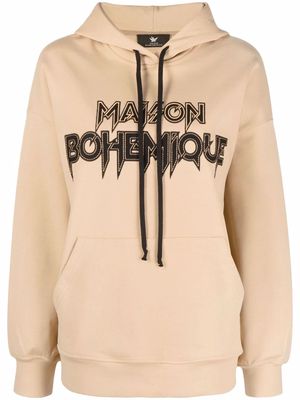 Maison Bohemique logo print drawstring hoodie - Neutrals