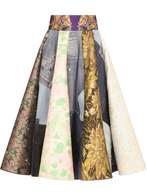 Dolce & Gabbana patchwork-print midi skirt - Brown