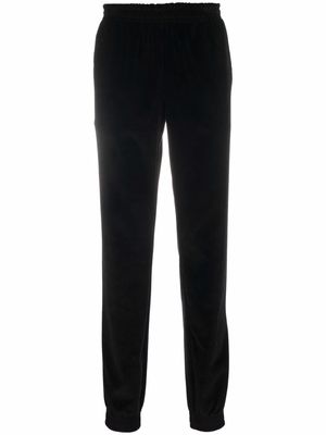 Styland embroidered-slogan velvet track pants - Black
