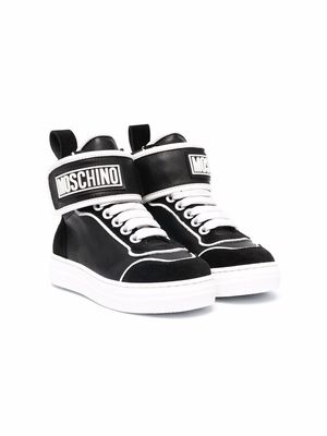 Moschino Kids logo-print high-top leather sneakers - Black